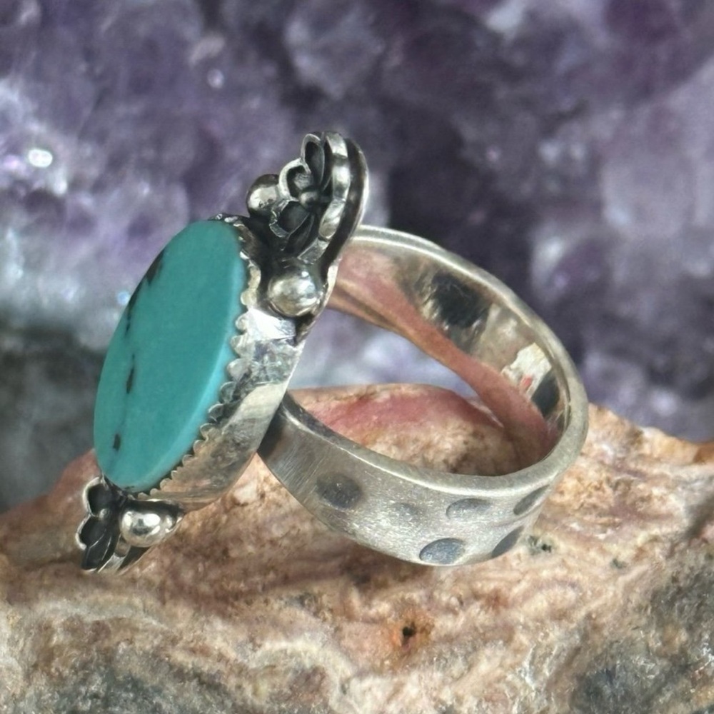 Morenci Turquoise Southwestern Sterling Silver Adjustable Ring - Picture 3 of 5